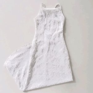 White and Silver Lace Gown
